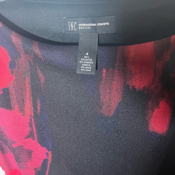 INC International Concepts Dress SZ 4 Black Red Abstract Floral Print Sheath - Picture 10 of 14